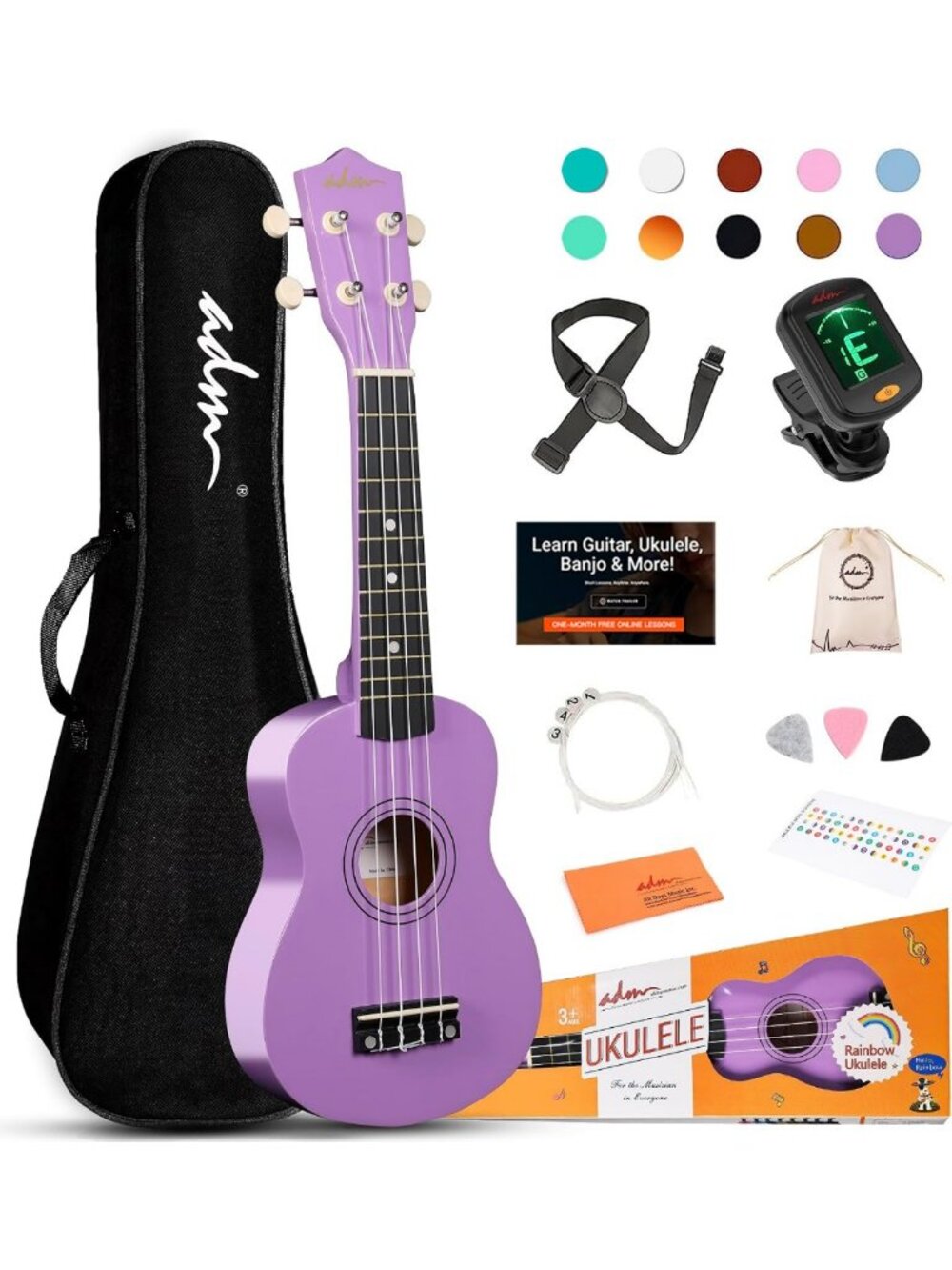 Light Purple 21-Inch Ukulele Kit for Beginners - Kids & Adults, Gig Bag & Tuner